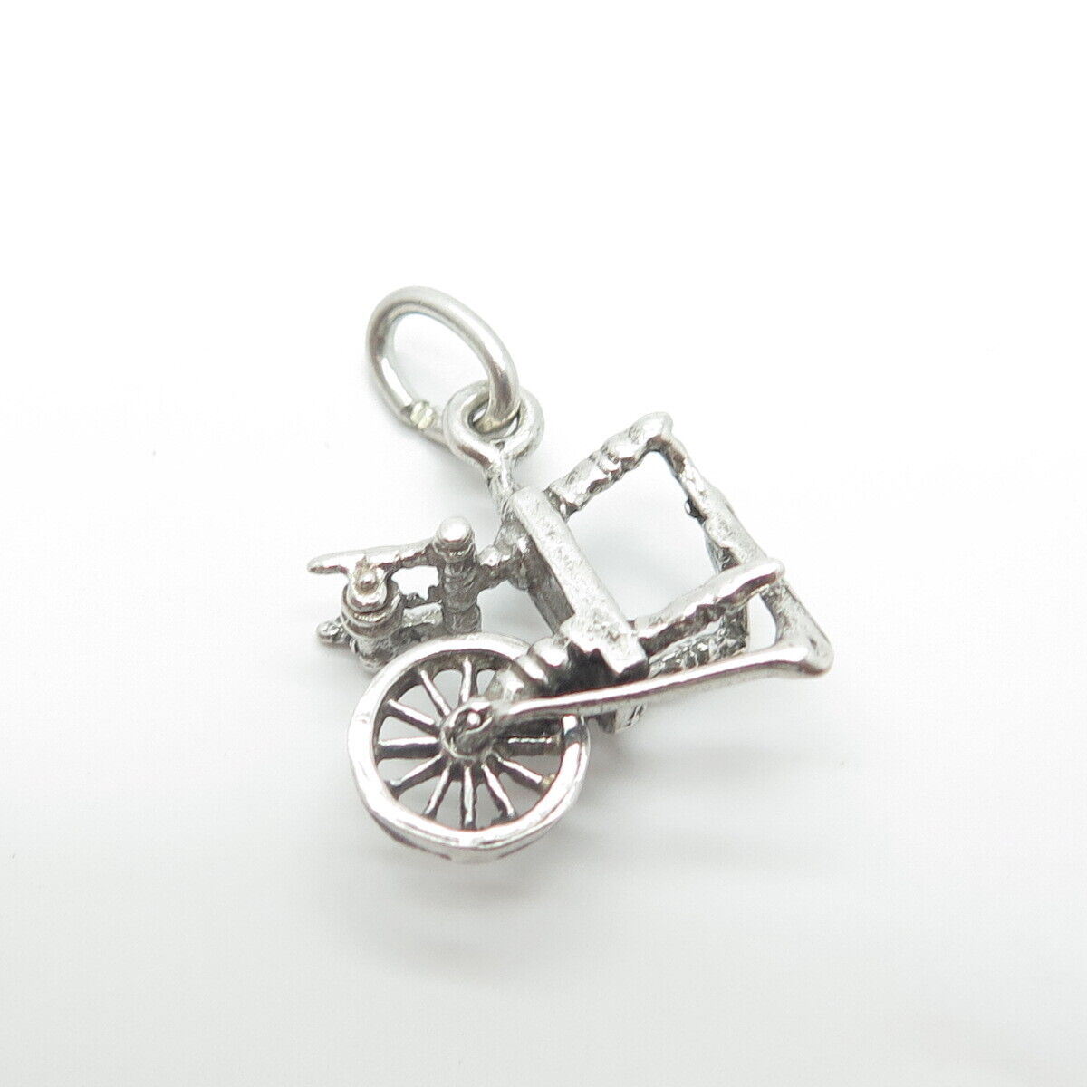 925 Sterling Silver Vintage Sewing Spinning Wheel Charm Pendant