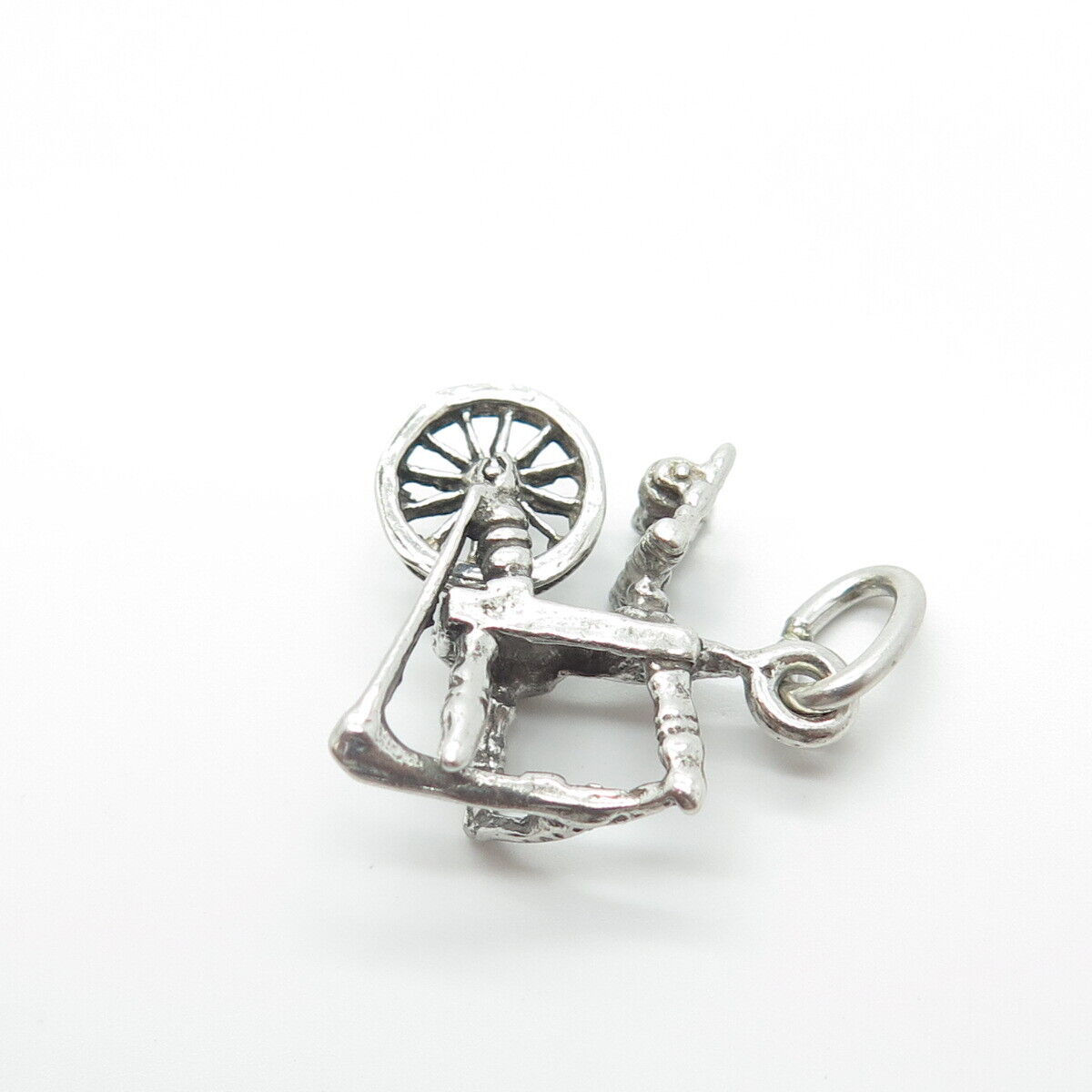 925 Sterling Silver Vintage Sewing Spinning Wheel Charm Pendant