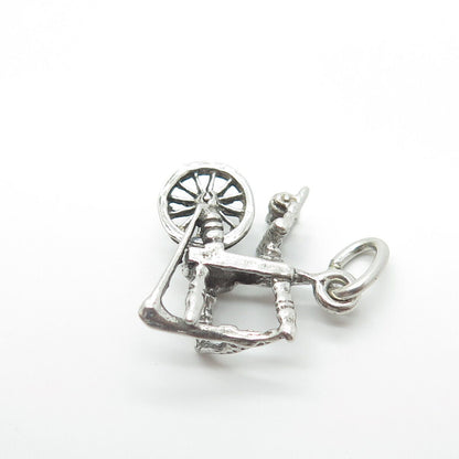 925 Sterling Silver Vintage Sewing Spinning Wheel Charm Pendant