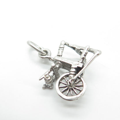 925 Sterling Silver Vintage Sewing Spinning Wheel Charm Pendant