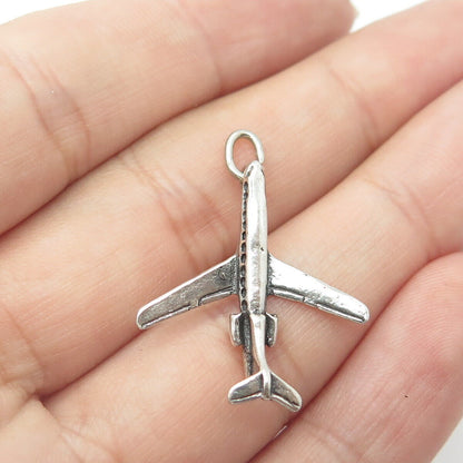 925 Sterling Silver Vintage Airplane 3D Charm Pendant