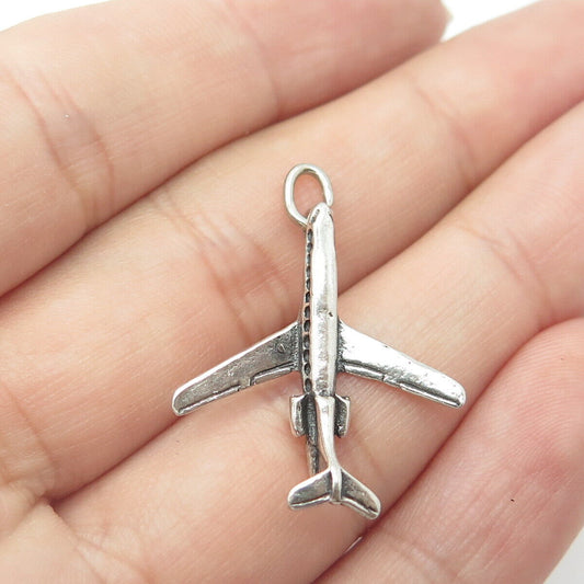 925 Sterling Silver Vintage Airplane 3D Charm Pendant