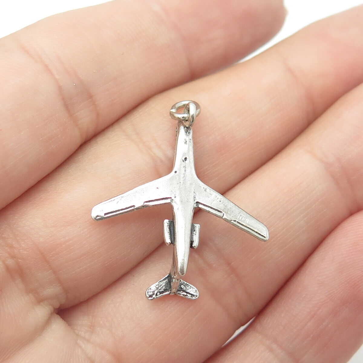 925 Sterling Silver Vintage Airplane 3D Charm Pendant