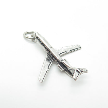 925 Sterling Silver Vintage Airplane 3D Charm Pendant