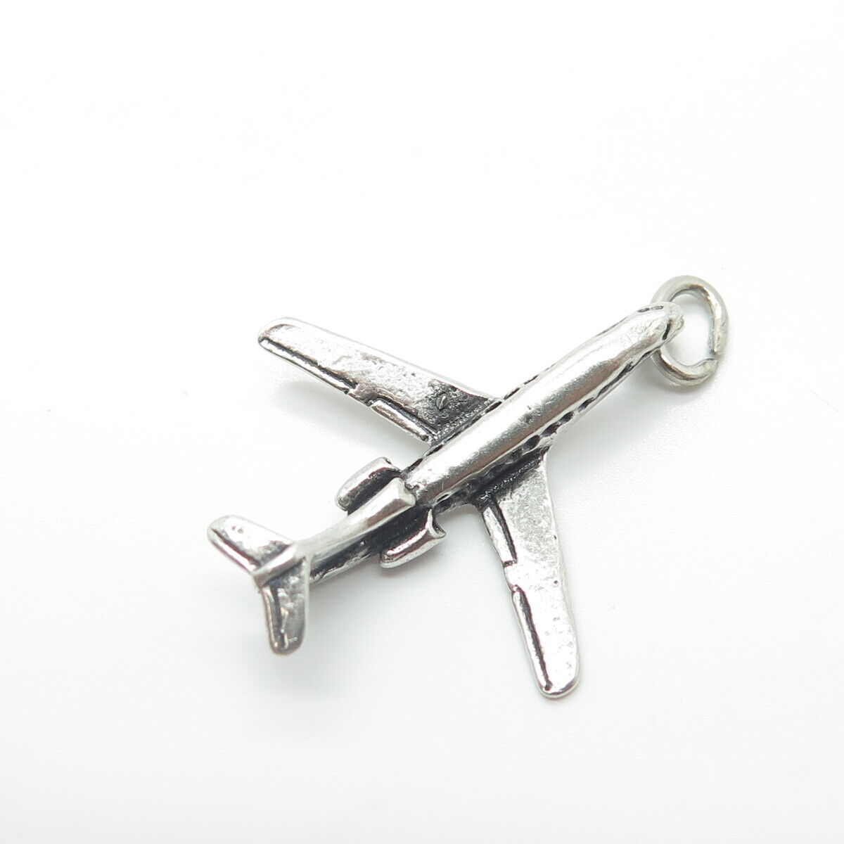 925 Sterling Silver Vintage Airplane 3D Charm Pendant