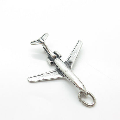 925 Sterling Silver Vintage Airplane 3D Charm Pendant