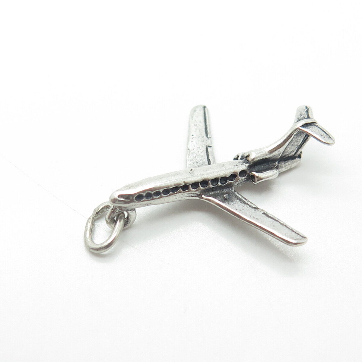 925 Sterling Silver Vintage Airplane 3D Charm Pendant