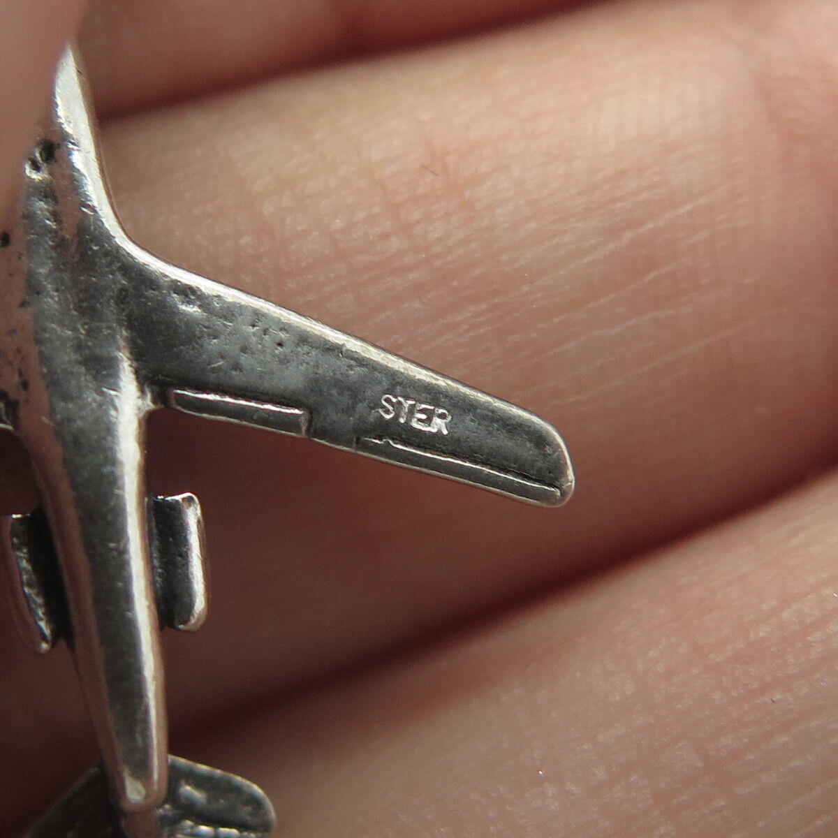 925 Sterling Silver Vintage Airplane 3D Charm Pendant