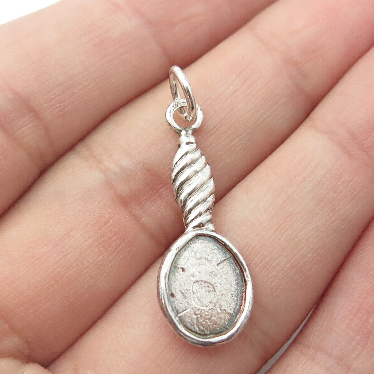 925 Sterling Silver Antique Art Deco Twisted Swirl Mirror Charm Pendant