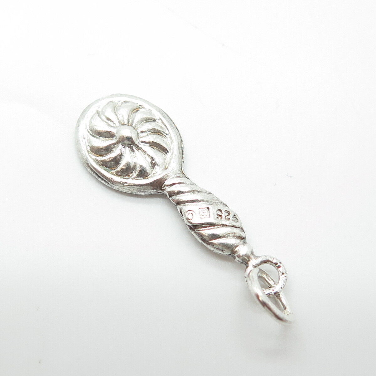 925 Sterling Silver Antique Art Deco Twisted Swirl Mirror Charm Pendant