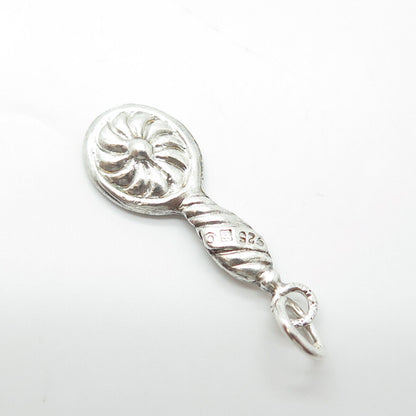 925 Sterling Silver Antique Art Deco Twisted Swirl Mirror Charm Pendant