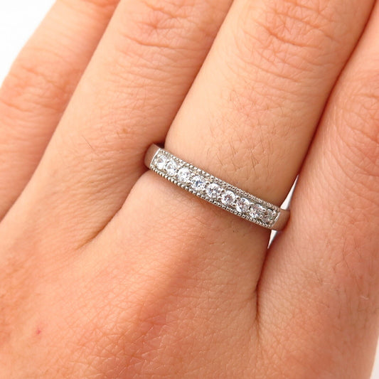 925 Sterling Silver C Z Thin Stackable Wedding Band Ring Size 7