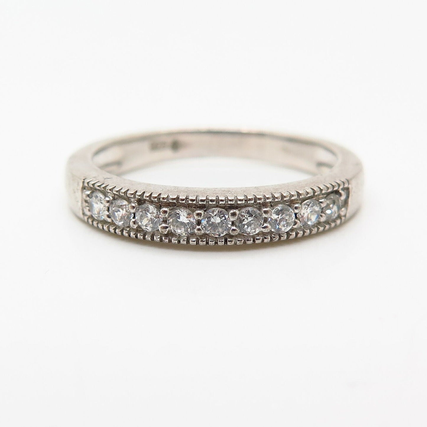 925 Sterling Silver C Z Thin Stackable Wedding Band Ring Size 7