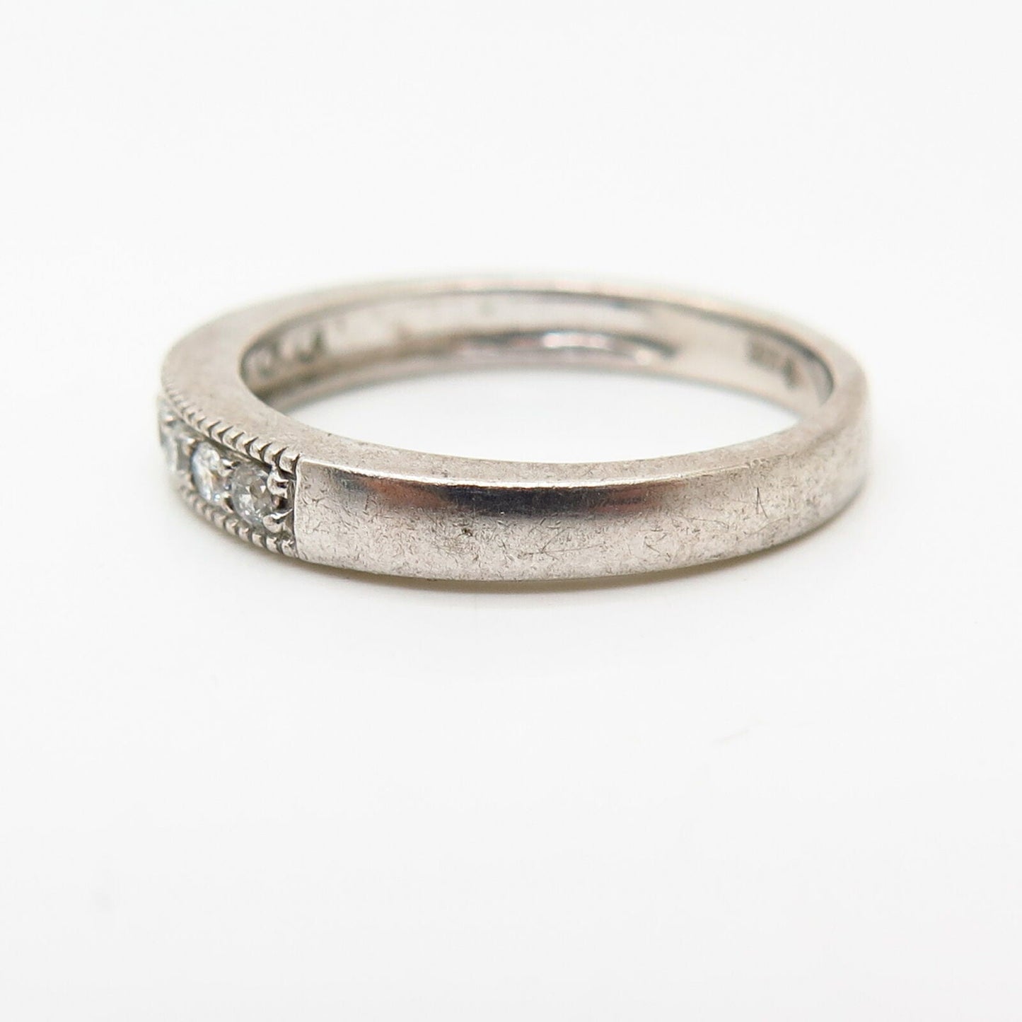 925 Sterling Silver C Z Thin Stackable Wedding Band Ring Size 7