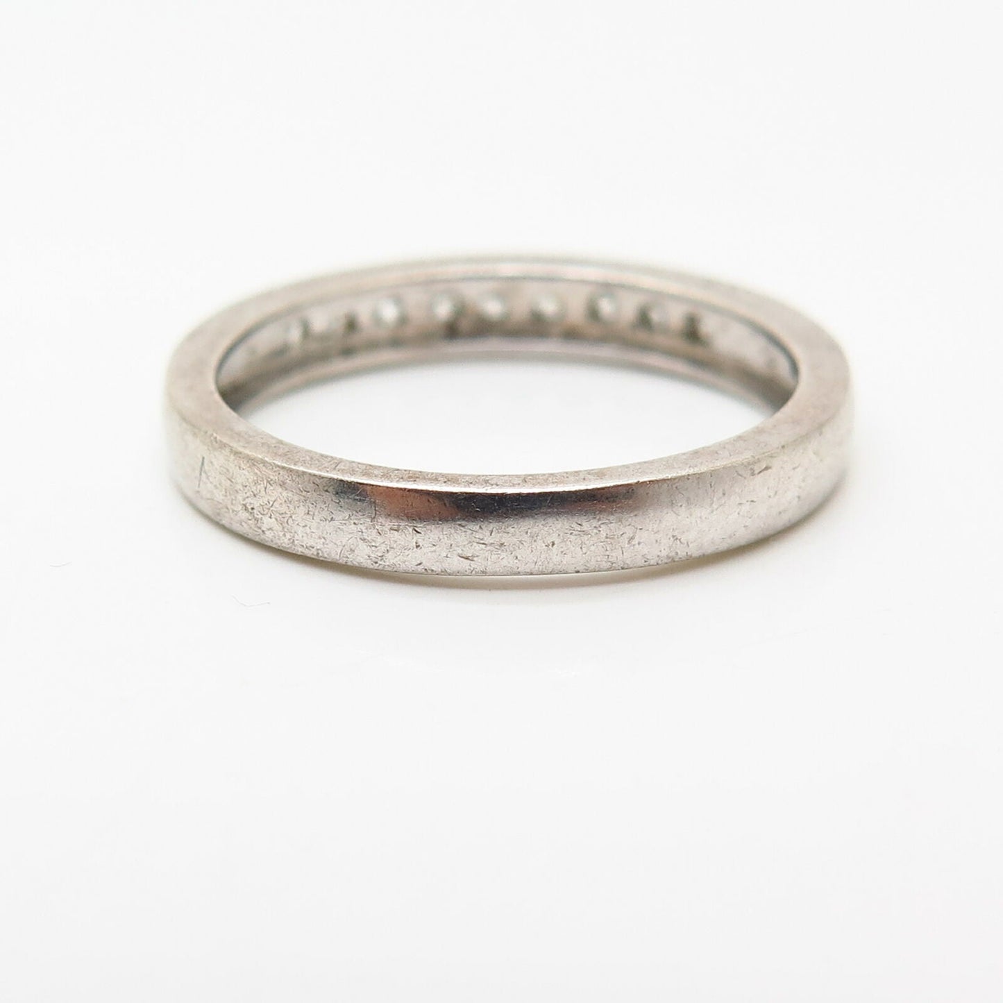 925 Sterling Silver C Z Thin Stackable Wedding Band Ring Size 7