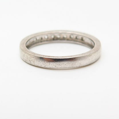 925 Sterling Silver C Z Thin Stackable Wedding Band Ring Size 7