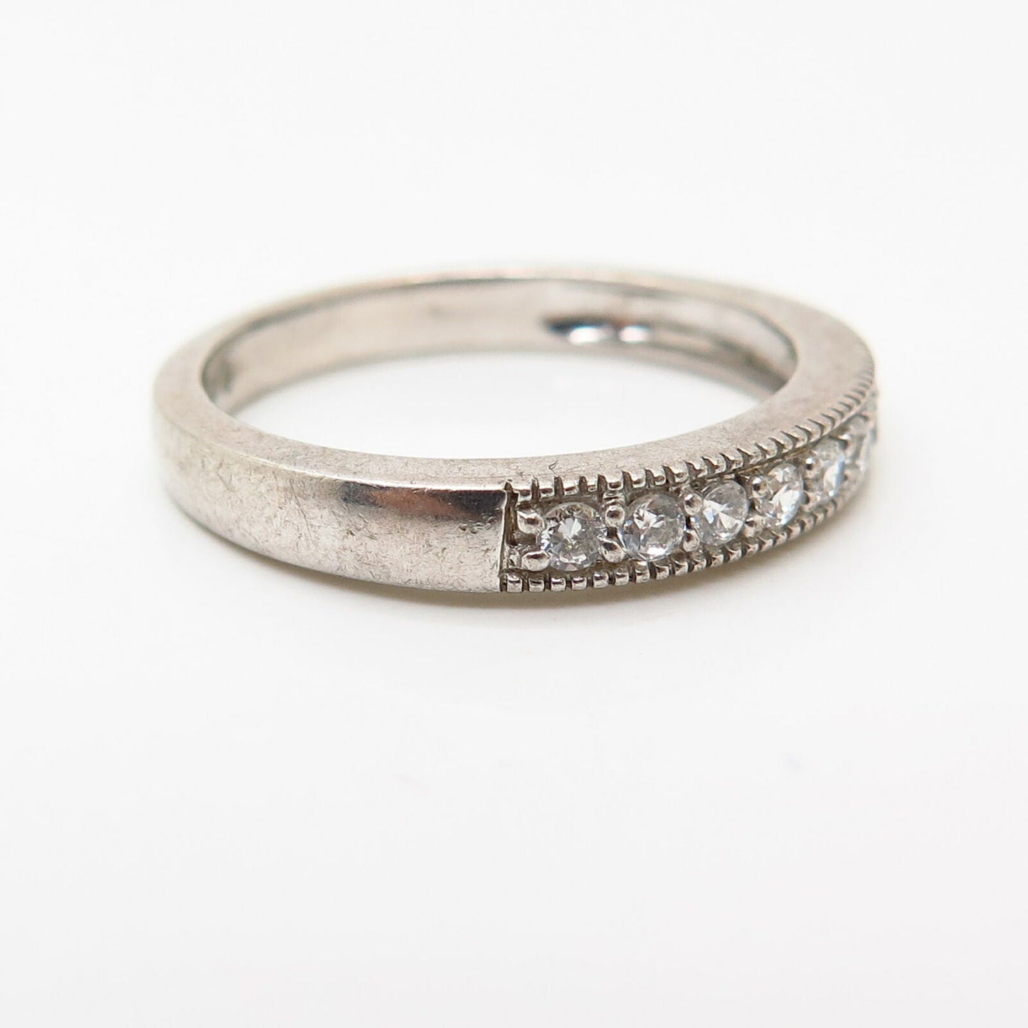 925 Sterling Silver C Z Thin Stackable Wedding Band Ring Size 7