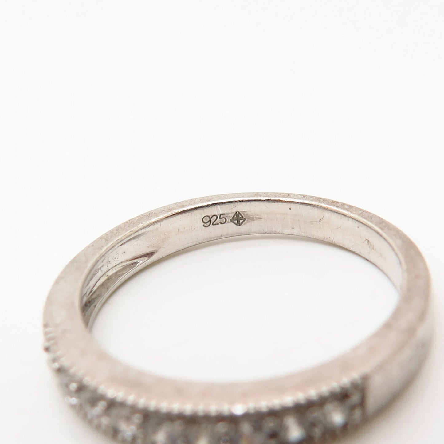 925 Sterling Silver C Z Thin Stackable Wedding Band Ring Size 7