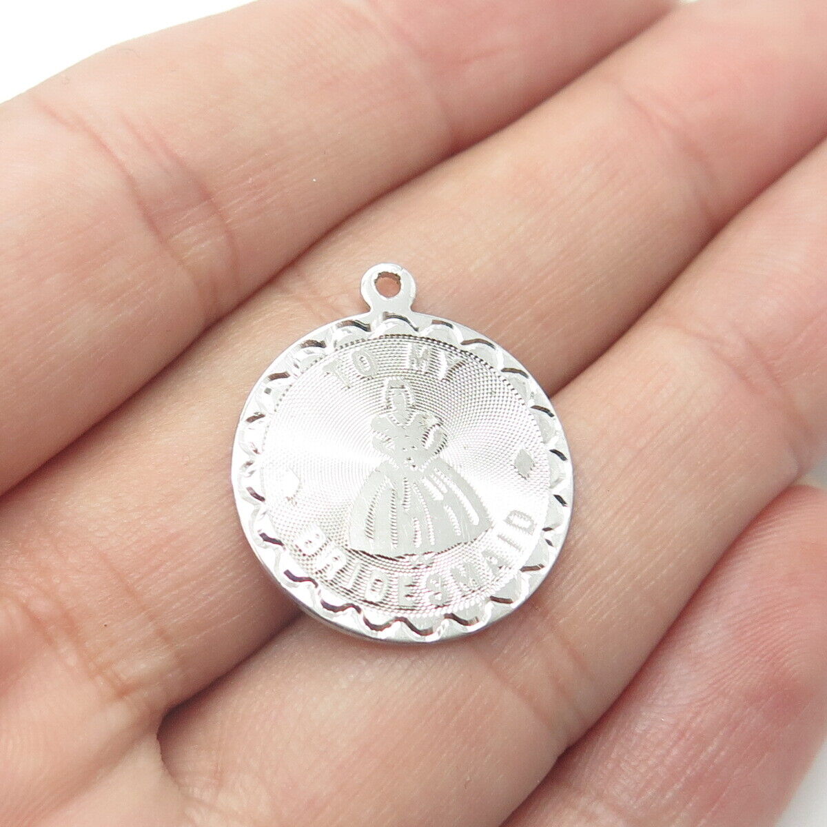 925 Sterling Silver Vintage "To My Bridesmaid" Round Charm Pendant