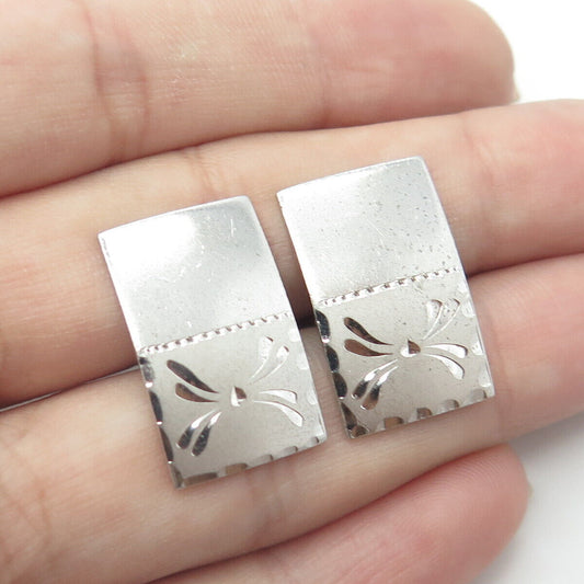 925 Sterling Silver Vintage Smibo Floral Rectangle Cufflinks