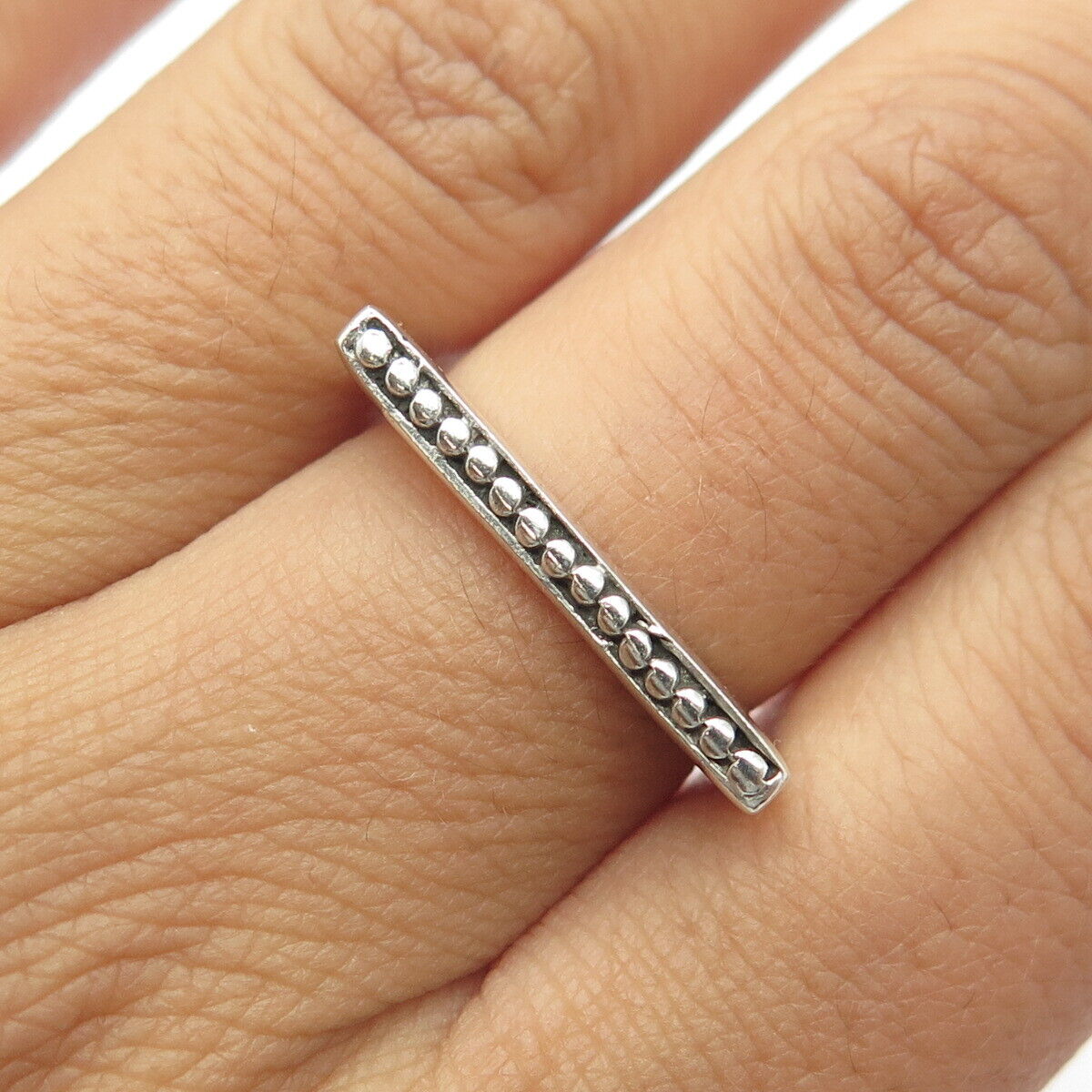 925 Sterling Silver Vintage Granulated Bar Stackable Ring Size 7.5