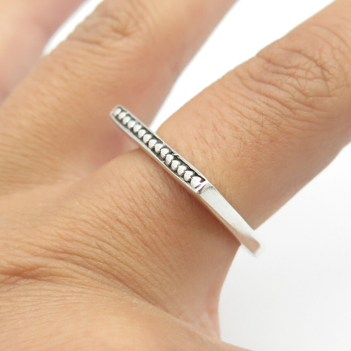 925 Sterling Silver Vintage Granulated Bar Stackable Ring Size 7.5