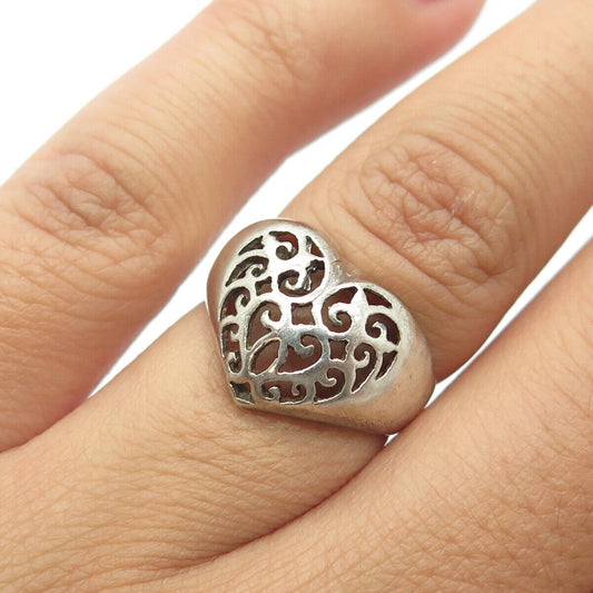 925 Sterling Silver Vintage Ornate Heart Ring Size 5.75