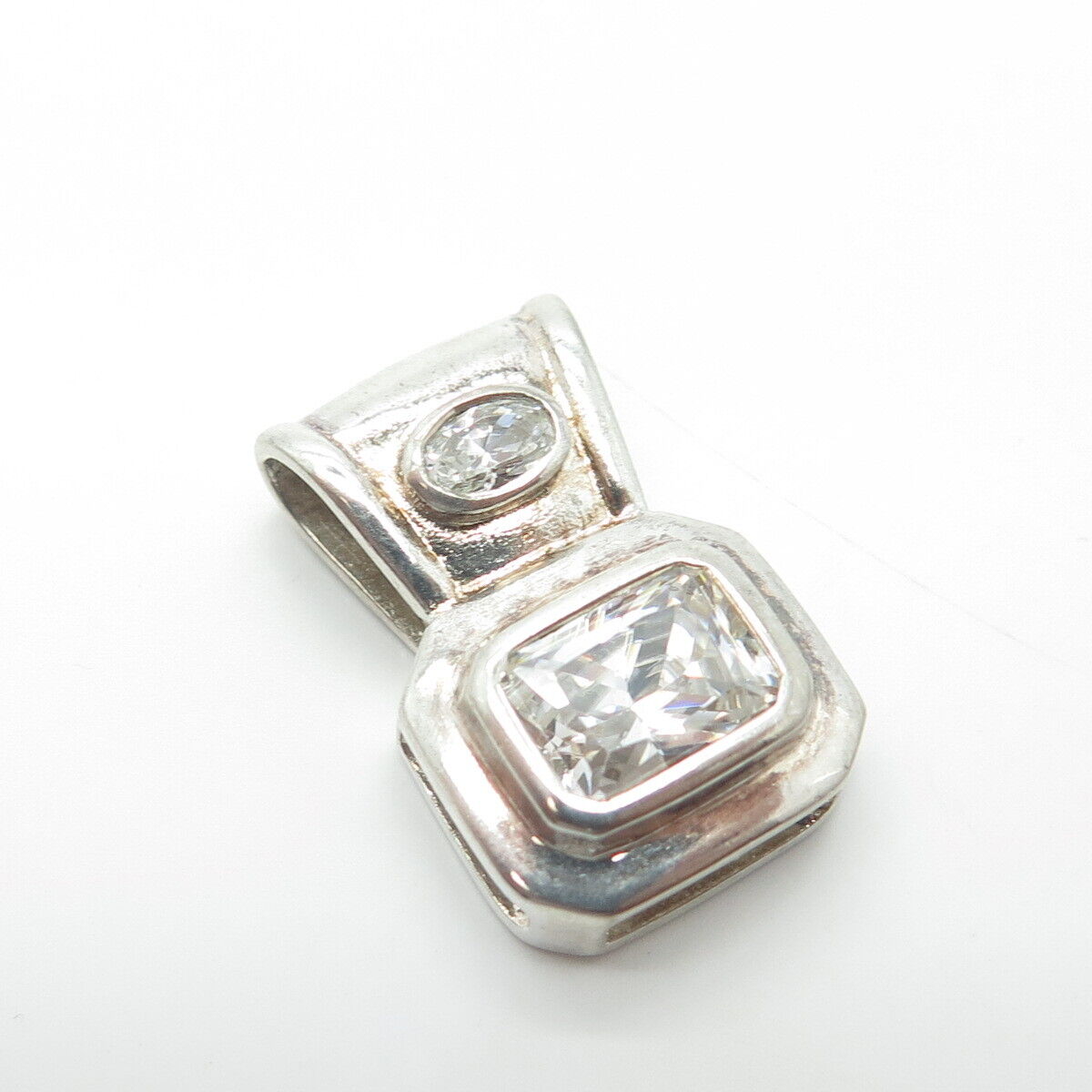 925 Sterling Silver Vintage C Z Slide Pendant