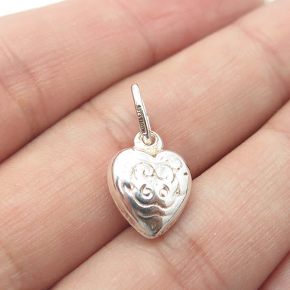 925 Sterling Silver Old Stock Italy Floral Heart Charm Pendant