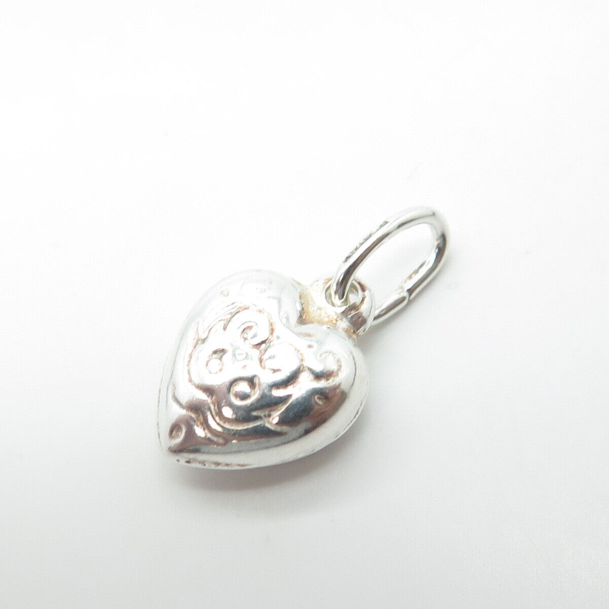 925 Sterling Silver Old Stock Italy Floral Heart Charm Pendant