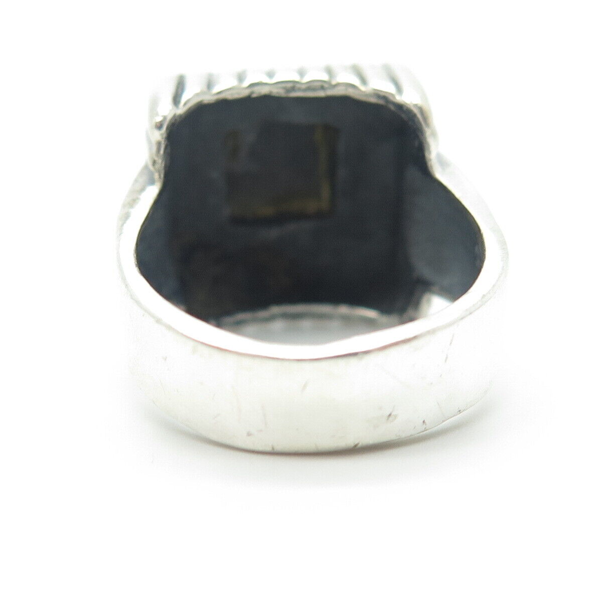 925 Sterling Silver Vintage Real Black Onyx Pyramid Statement Ring Size 7.75