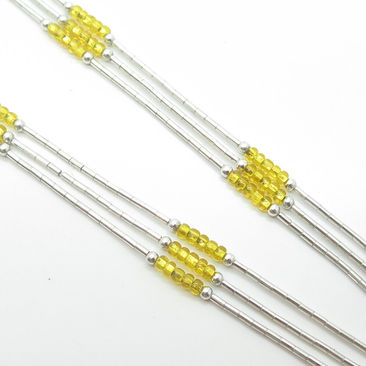 925 Sterling Silver Vintage Sunrise Southwestern Yellow Bead Liquid Necklace 20"