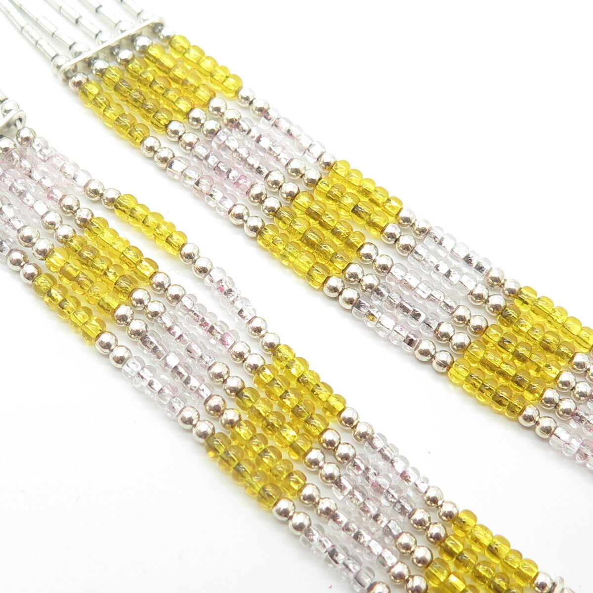 925 Sterling Silver Vintage Sunrise Southwestern Yellow Bead Liquid Necklace 20"