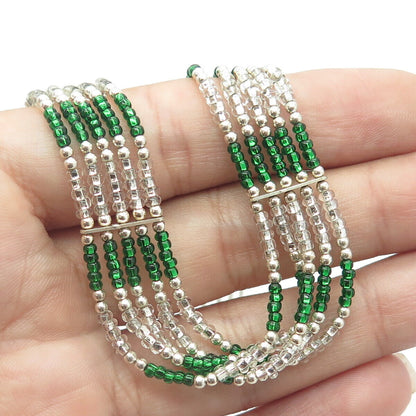 925 Sterling Silver Vintage Sunrise Southwestern Green Beads Liquid Necklace 20"