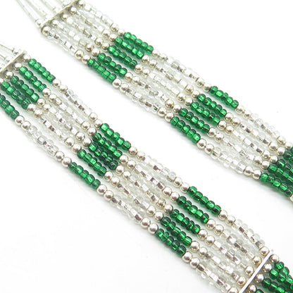 925 Sterling Silver Vintage Sunrise Southwestern Green Beads Liquid Necklace 20"