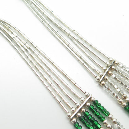 925 Sterling Silver Vintage Sunrise Southwestern Green Beads Liquid Necklace 20"