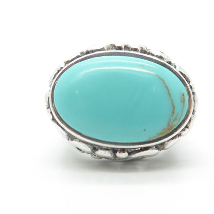 925 Sterling Silver Vintage Cabochon Real Turquoise Swirl Statement Ring Size 6