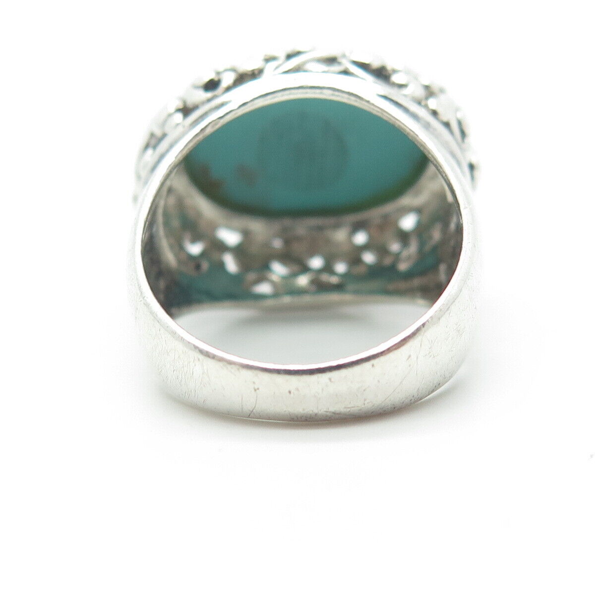 925 Sterling Silver Vintage Cabochon Real Turquoise Swirl Statement Ring Size 6