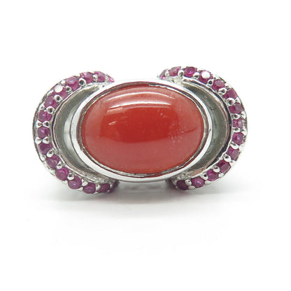 925 Sterling Silver Real Carnelian & Pink Sapphire Gem Ring Size 8.75