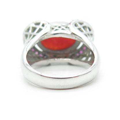 925 Sterling Silver Real Carnelian & Pink Sapphire Gem Ring Size 8.75