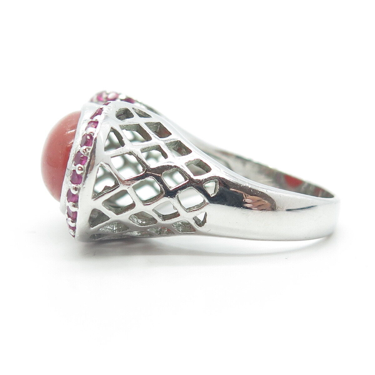 925 Sterling Silver Real Carnelian & Pink Sapphire Gem Ring Size 8.75