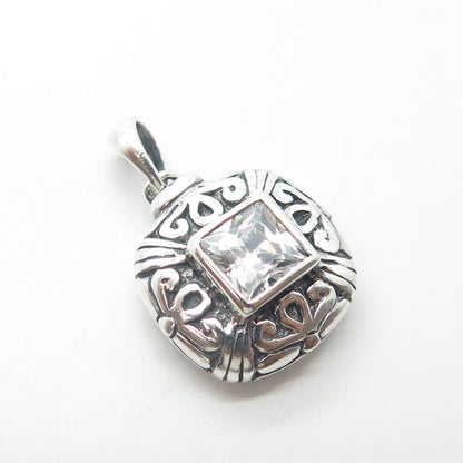 925 Sterling Silver Vintage Square-Cut Shaped C Z Floral Pendant