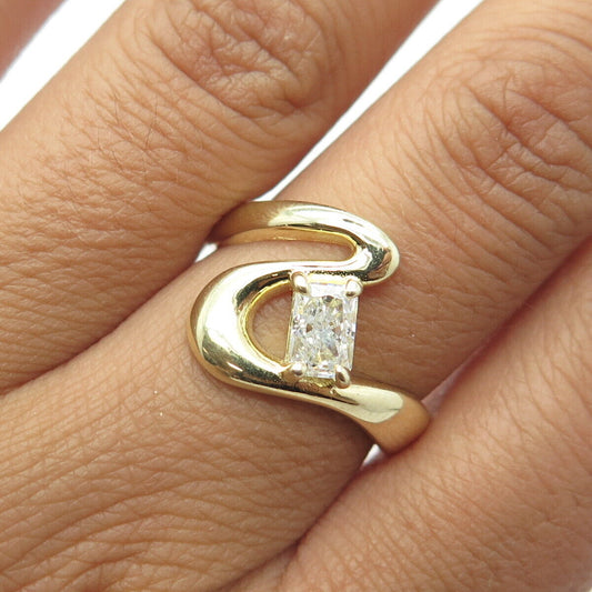 925 Sterling Silver Gold Plated C Z Adjustable Ring Size 8