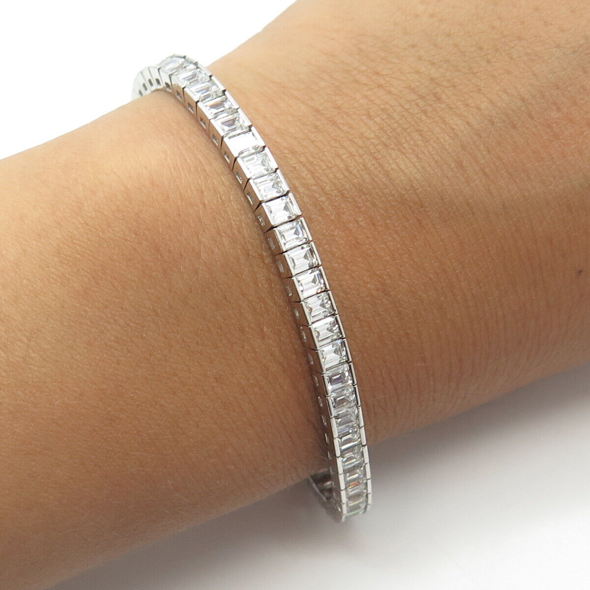 925 Sterling Silver C Z Tennis Link Bracelet 8"