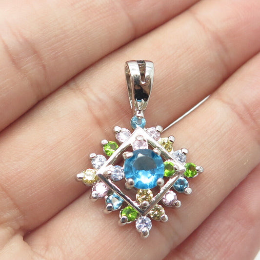 925 Sterling Silver Real Apatite & Multi-Color C Z Pendant