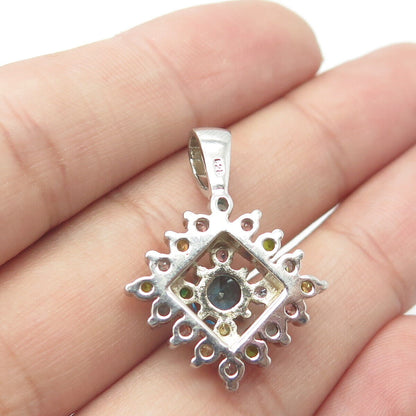 925 Sterling Silver Real Apatite & Multi-Color C Z Pendant