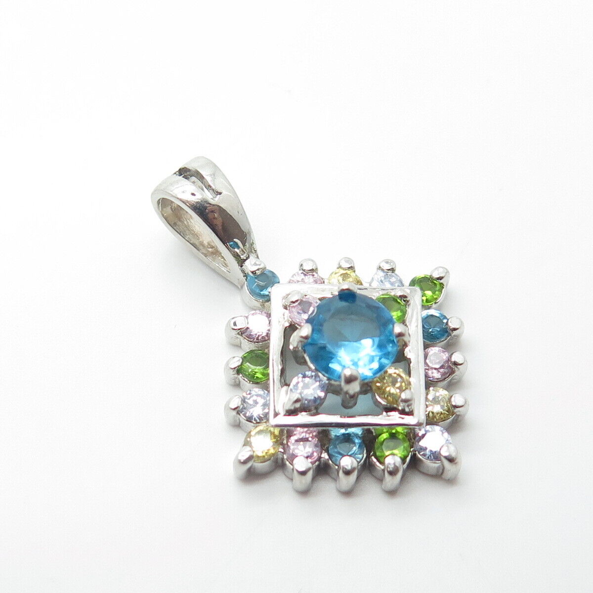 925 Sterling Silver Real Apatite & Multi-Color C Z Pendant