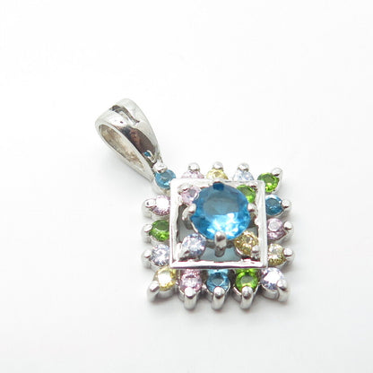 925 Sterling Silver Real Apatite & Multi-Color C Z Pendant