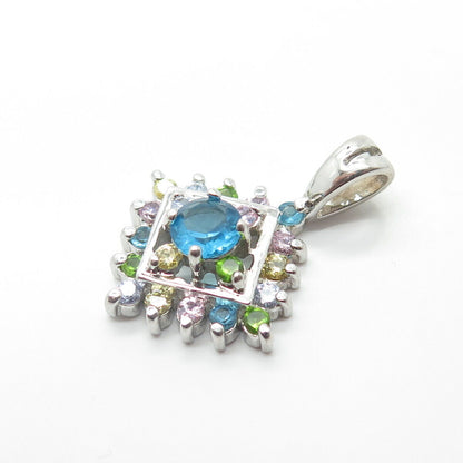 925 Sterling Silver Real Apatite & Multi-Color C Z Pendant