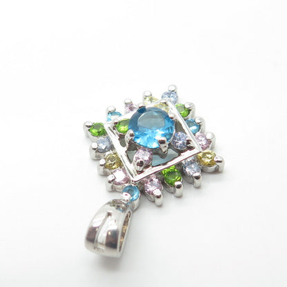 925 Sterling Silver Real Apatite & Multi-Color C Z Pendant